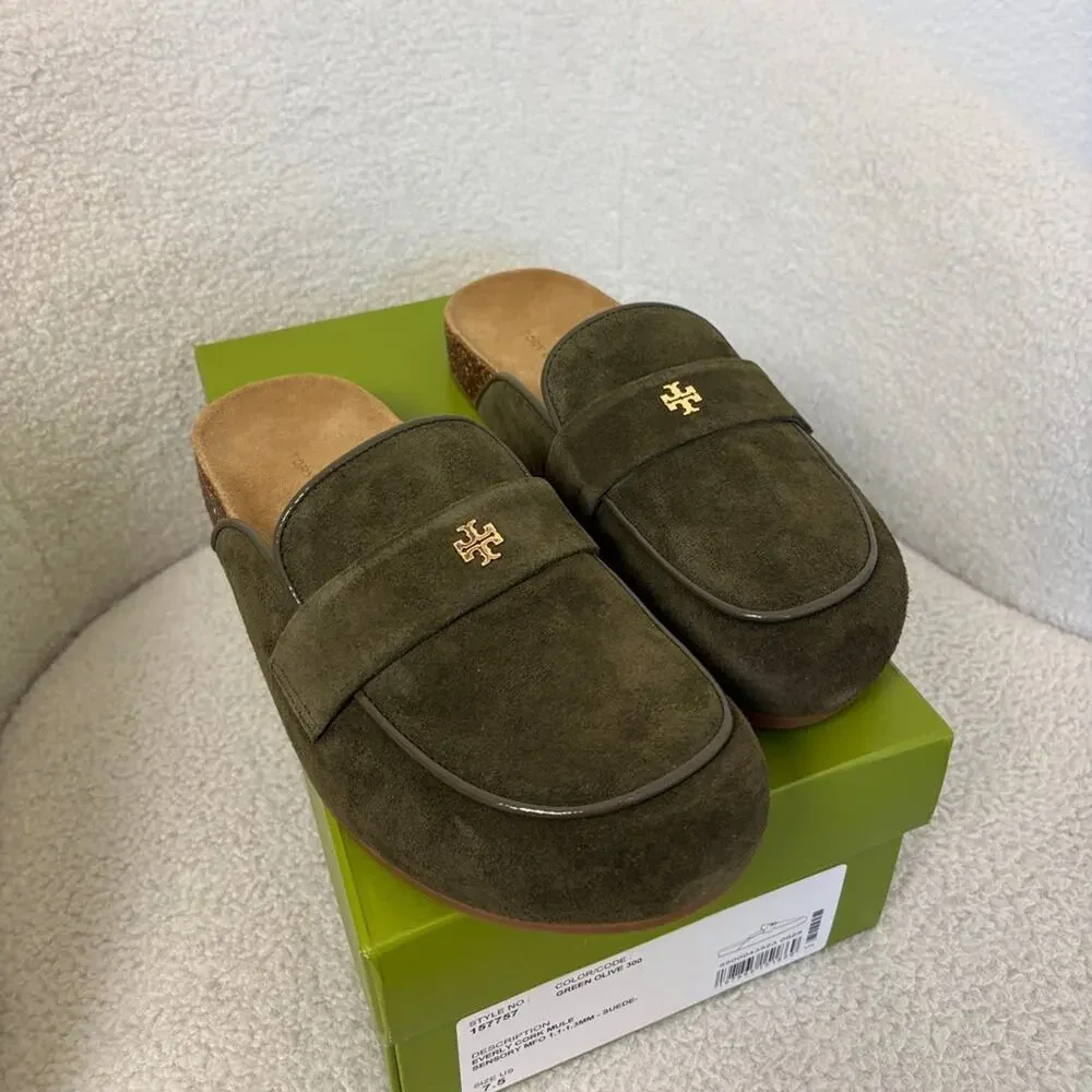 Tory Burch Green Suede Loafers 10.5